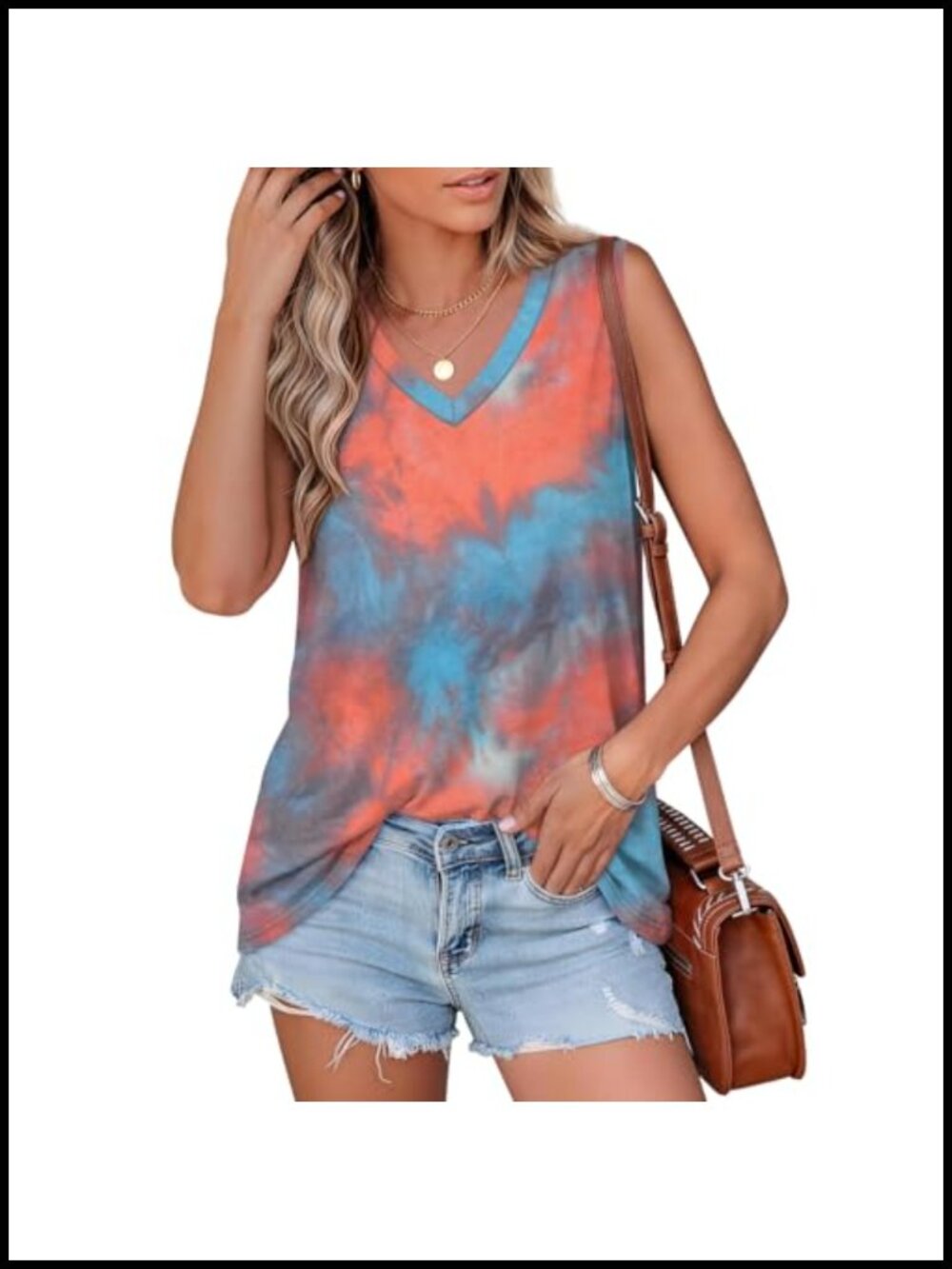 Women's 100% Cotton V-Neck Sleeveless Tank Top Curved Hem Summer Tee